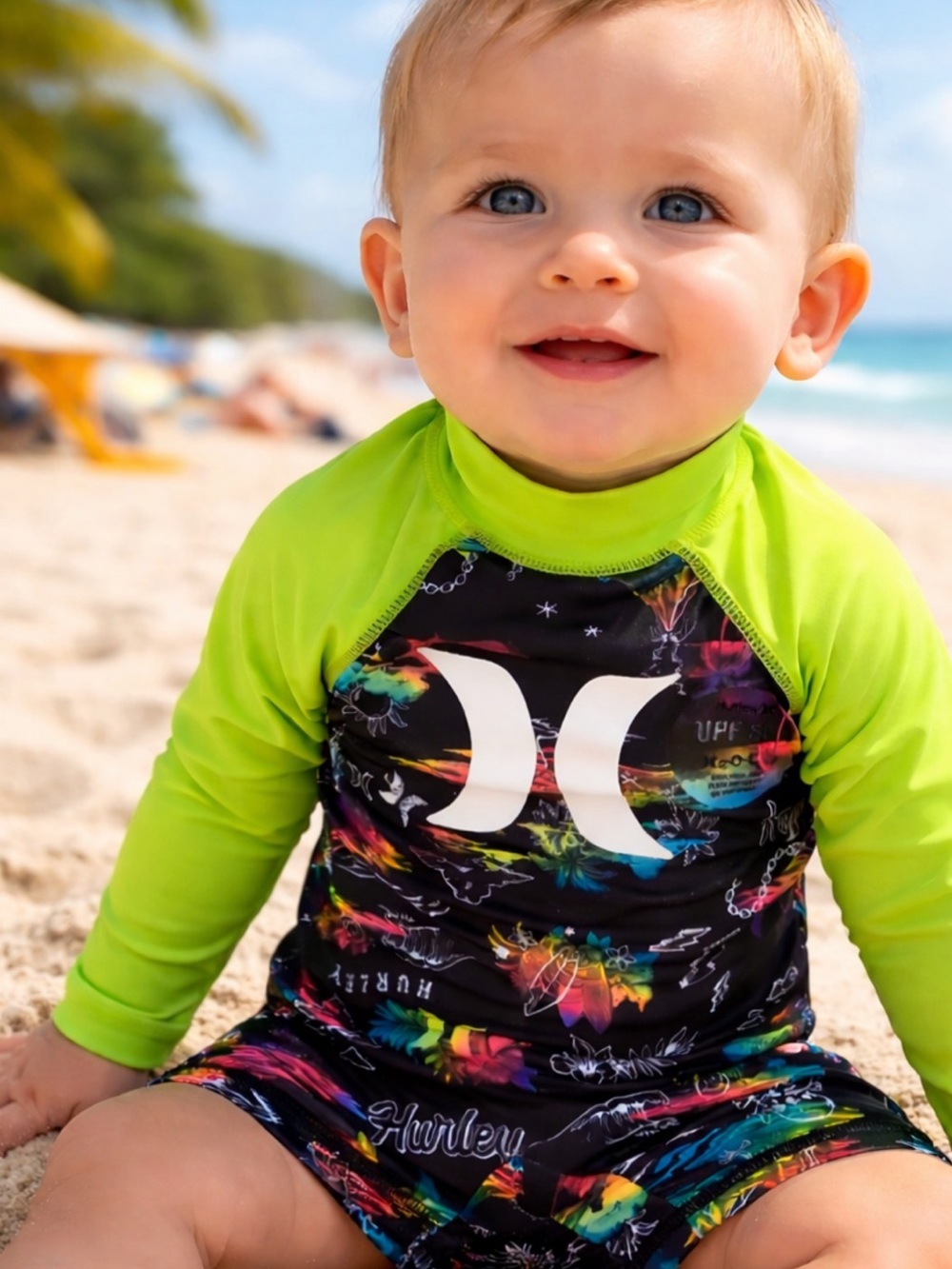 Hurley Kids Neon Lime & Black Tie-Dye Logo Long-Sleeve Rash Guard